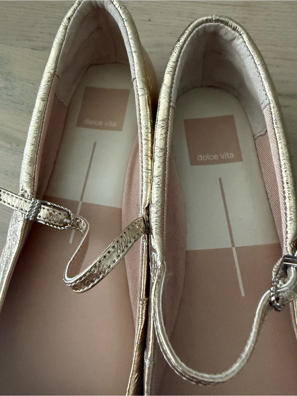 Dolce Vita Metallic Gold Mary Jane Flats with Blush Insole - Picture 2 of 3